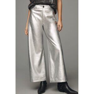 Maeve The Ettie High Rise Crop Wide-Leg Pants Metallic Faux-Leather Size 26